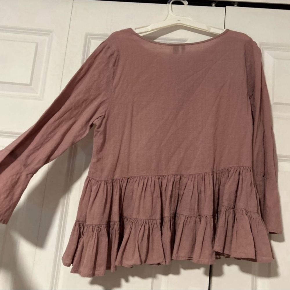 Versona Blush Pink Ruffle Babydoll Blouse, Size: Medium
